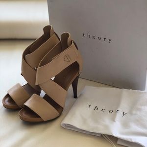 THEORY Vidar Wrap Sand Leather Sandal Heels Sz37/7